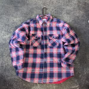 Vintage 70s Sport King Flannel Shirt Jacket Mens XL Blue Plaid Insulated Shacket